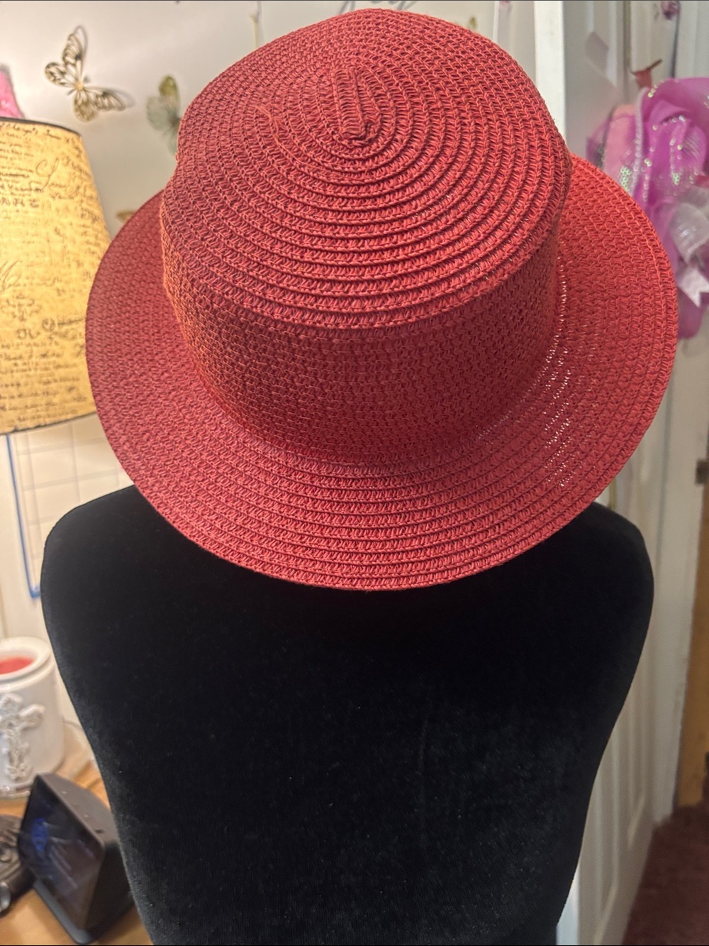 Red Wide Brim Hat Like New